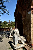 Old Bagan Myanmar. Guarded by two withe stone lions the Thandawgya (monument number 1592). 